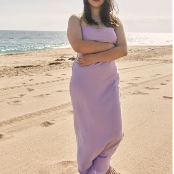 NWT Djerf Avenue Dream Dress Maxi Iris Purple Silk-Like Size Medium - Picture 2 of 16